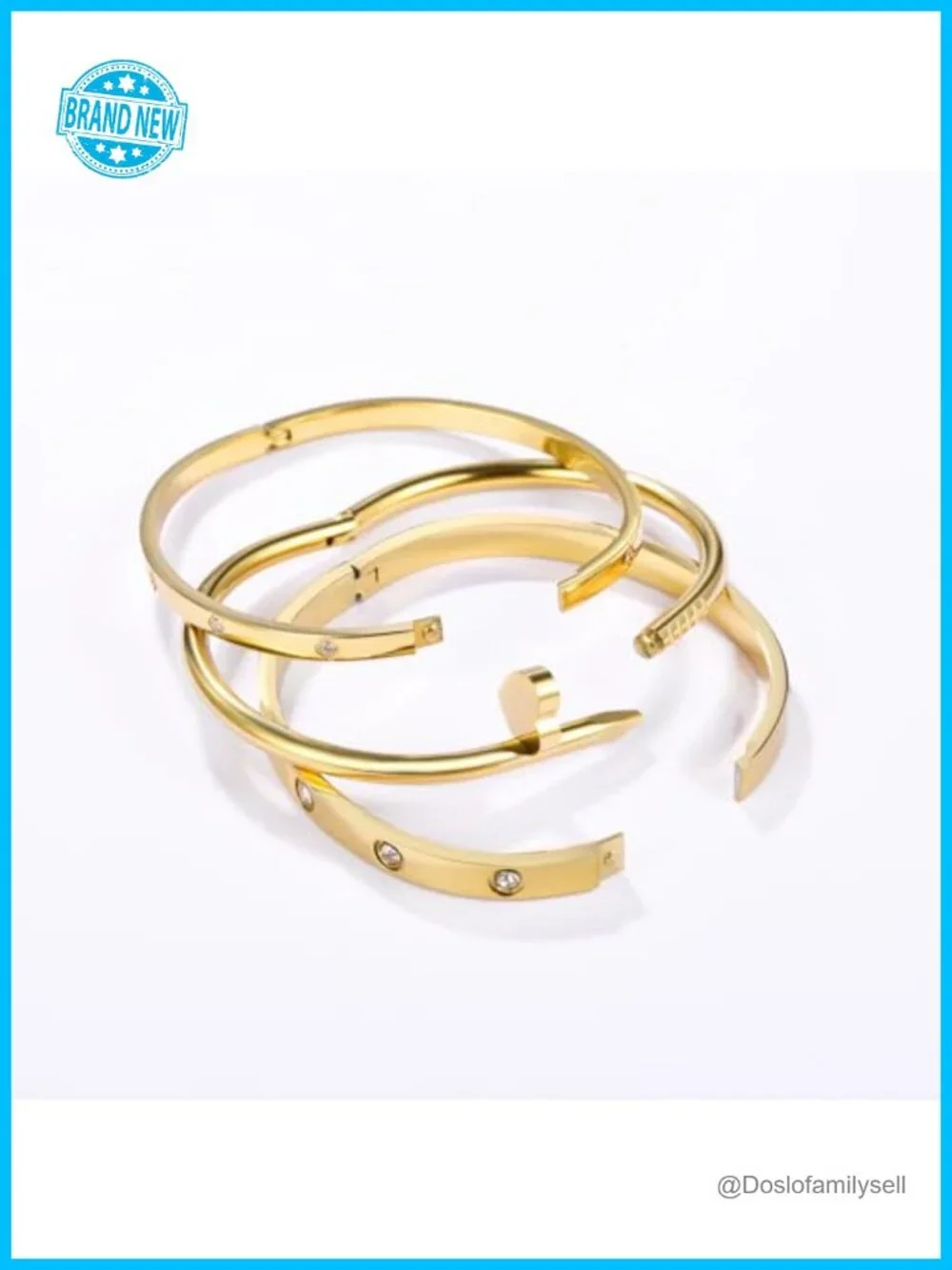 Stackable Love Nail Bangle Bracelet Set 18K Gold Plated Stainless Steel